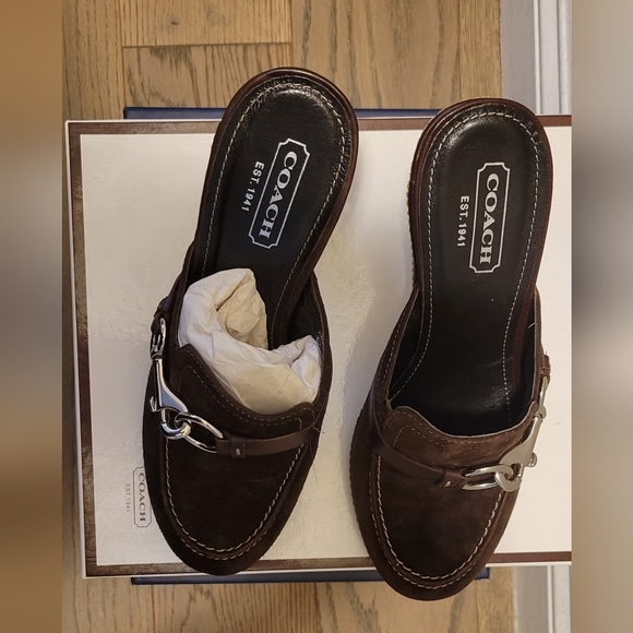 Coach brown suede platform high heel mules - Picture 2 of 3